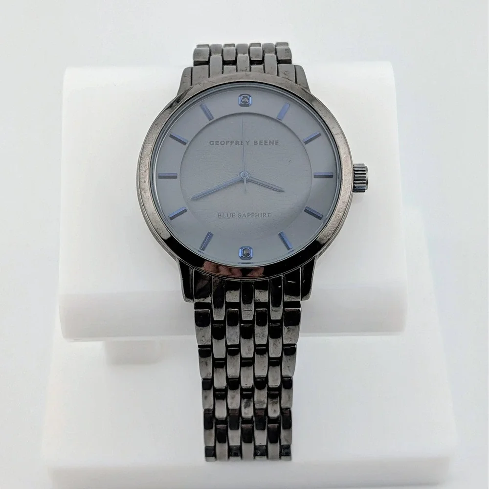 Geoffrey Beene Blue Sapphire Gray Dial Blue Hands Gunmetal Men's Watch 40mm